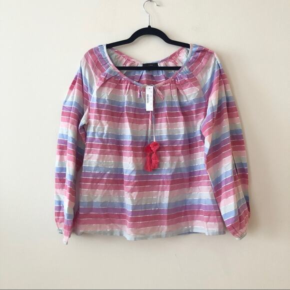 J. Crew Peasant Top in Metallic Pastel Stripe - Picture 3 of 8